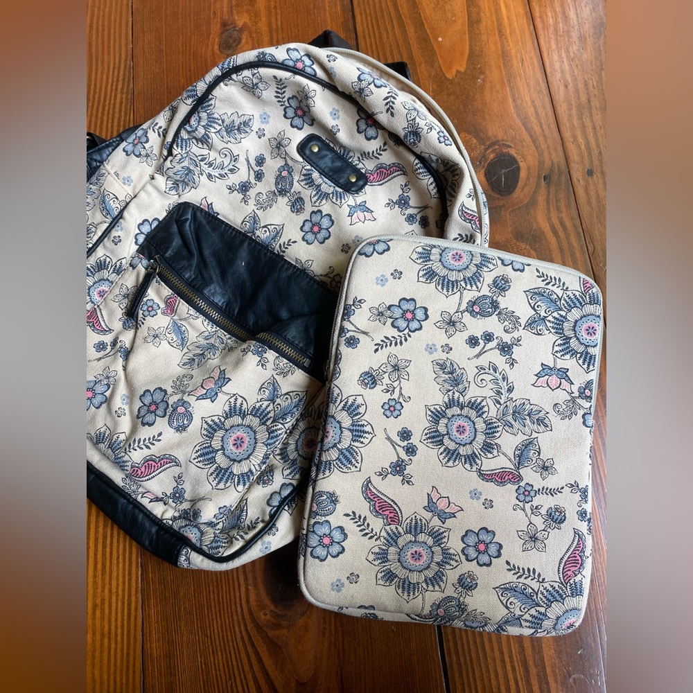 Icing Floral Canvas/ Faux Leather Accent Backpack